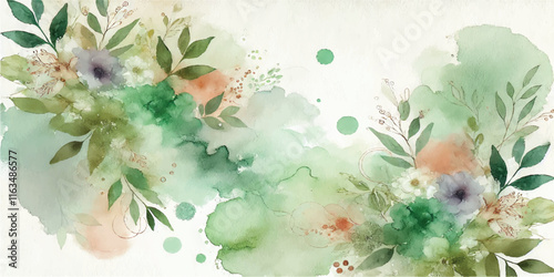 Soft Abstract Watercolor Background with Green and Peach Tones