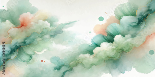 Soft Abstract Watercolor Background with Green and Peach Tones