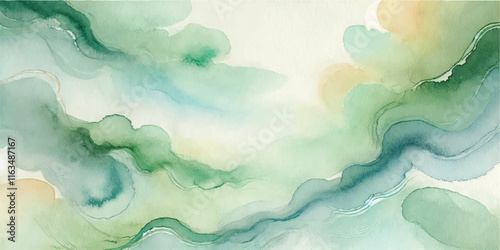 Soft Abstract Watercolor Background with Green and Peach Tones