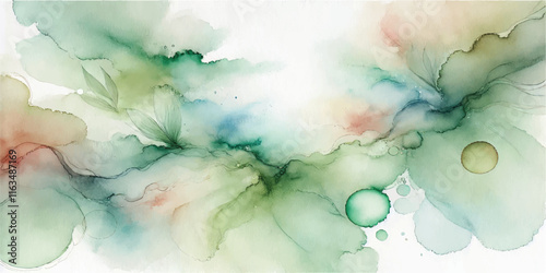 Soft Abstract Watercolor Background with Green and Peach Tones