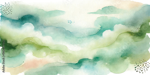 Soft Abstract Watercolor Background with Green and Peach Tones