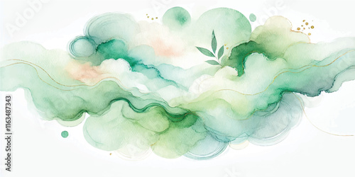 Soft Abstract Watercolor Background with Green and Peach Tones