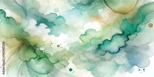 Soft Abstract Watercolor Background with Green and Peach Tones