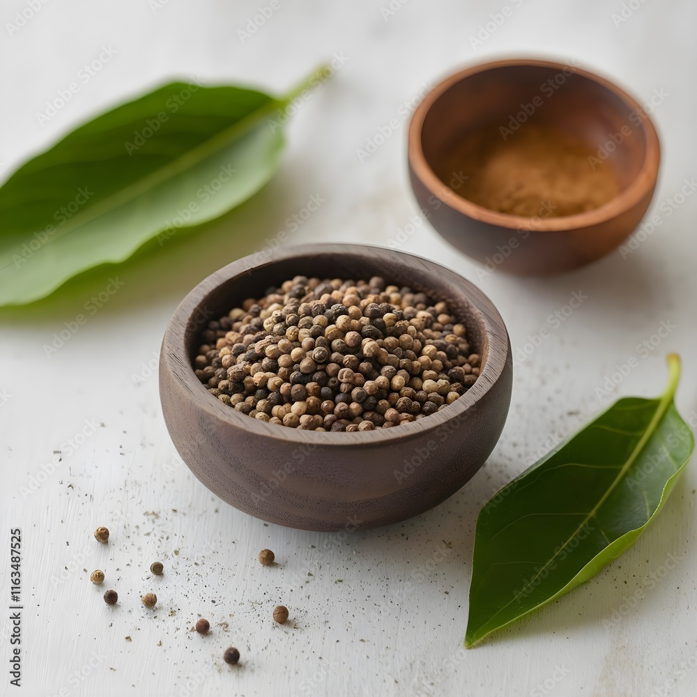 pepper in wooden bowl