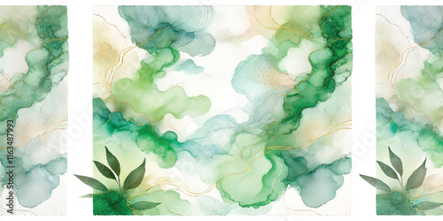 Soft Abstract Watercolor Background with Green and Peach Tones