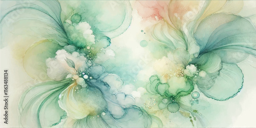 Soft Abstract Watercolor Background with Green and Peach Tones
