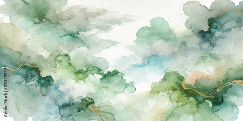 Soft Abstract Watercolor Background with Green and Peach Tones
