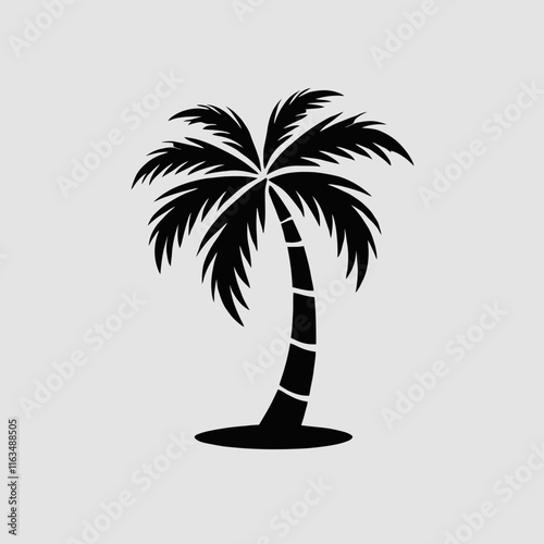very simple, flat, and minimalist silhouette of a palm tree in black on a white background