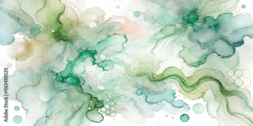 Soft Abstract Watercolor Background with Green and Peach Tones