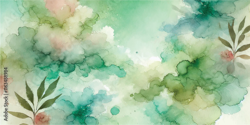 Soft Abstract Watercolor Background with Green and Peach Tones