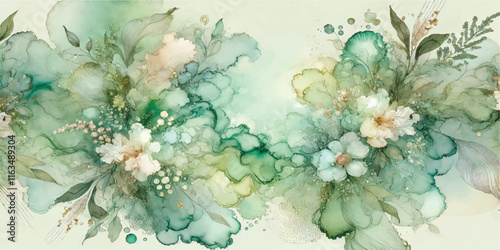 Soft Abstract Watercolor Background with Green and Peach Tones