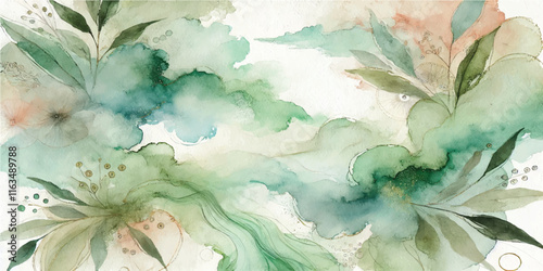 Soft Abstract Watercolor Background with Green and Peach Tones