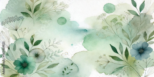 Soft Abstract Watercolor Background with Green and Peach Tones