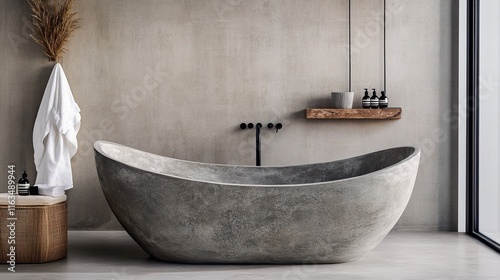 Modern Concrete Freestanding Bathtub Design