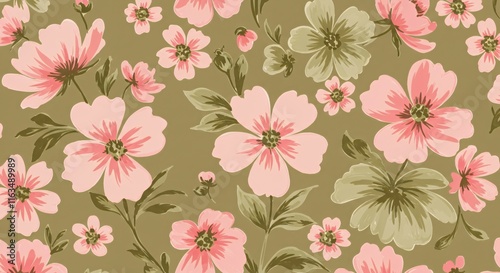 Wallpaper Mural "Blossoming Nostalgia: A Romantic Vintage Floral Pattern" Torontodigital.ca