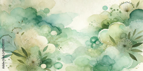Soft Abstract Watercolor Background with Green and Peach Tones