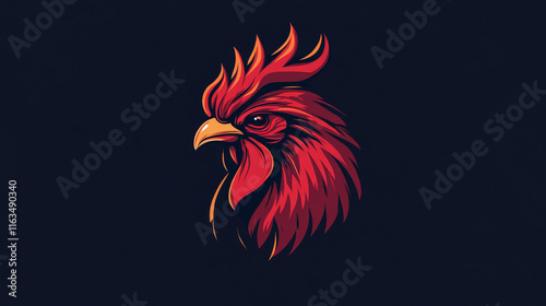 Agriculture farm, rooster mascot vector icon for farming and natural food symbol. Organic eco product or farm market icon, farmer store or sport team and club emblem with rooster mascot photo