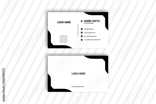 Simple and modern business card layout featuring futuristic shapes and abstract silver elements. Designed with a luxury dark gradient background, offering a premium and elegant appeal. Perfect for cor