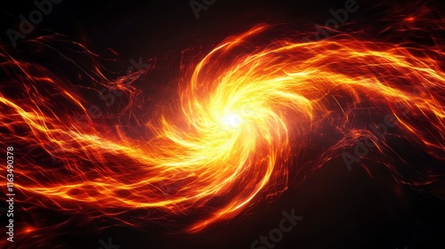 Dynamic swirling flames creating a mesmerizing vortex of light and energy in a dramatic cosmic backdrop