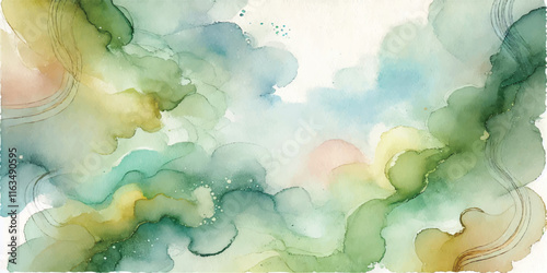 Soft Abstract Watercolor Background with Green and Peach Tones
