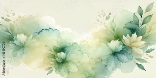 Soft Abstract Watercolor Background with Green and Peach Tones