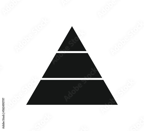 Levels of triangular pyramid. Triangle pyramid chart. Maslow layer diagram. Development level infographic. Business graph. Vector illustration isolated on white background.