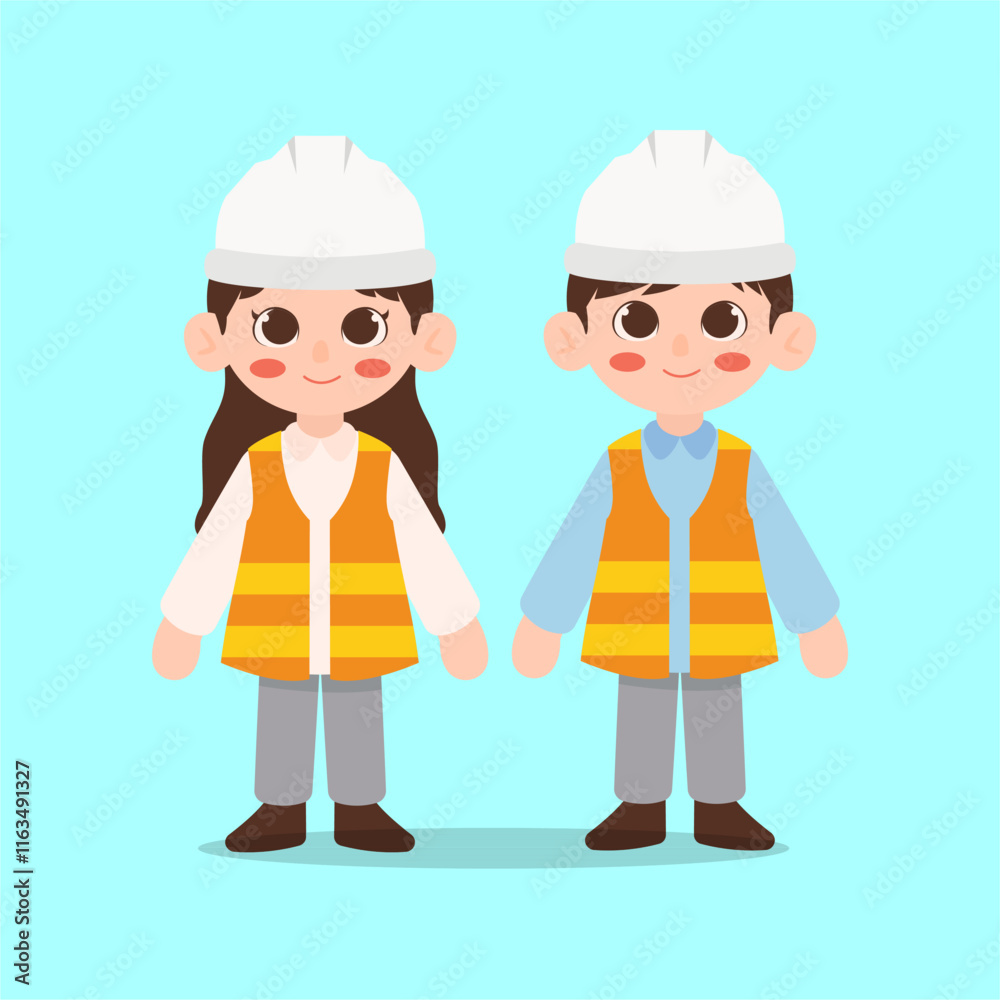 Vector illustration of a boy and a girl, wearing architect costumes. Vector illustration of a boy and a girl, wearing architect costumes.
