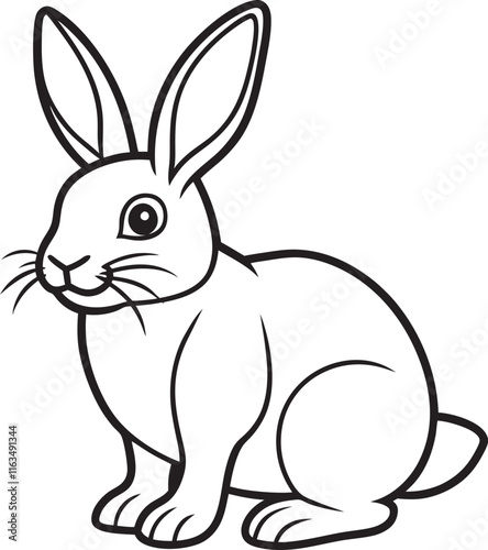 Cute bunny rabbit line art vector drawing style, white background for children’s coloring book activity page photo