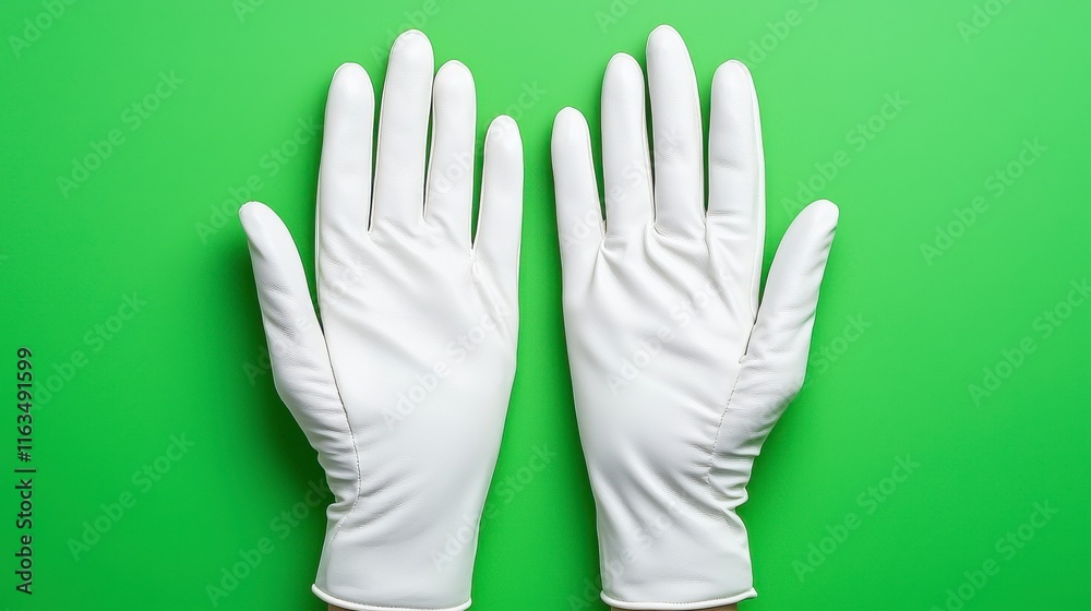 Obraz premium White Protective Gloves on Vibrant Green Background for Safety Use