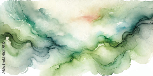 Soft Abstract Watercolor Background with Green and Peach Tones