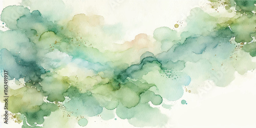 Soft Abstract Watercolor Background with Green and Peach Tones
