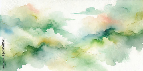 Soft Abstract Watercolor Background with Green and Peach Tones