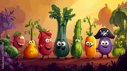 Cartoon vegetable pirates and corsairs, find a correct shadow game. Matching puzzle quiz vector worksheet with cute veggie characters, funny bean, olive and corn, olive, cabbage and radish personages photo