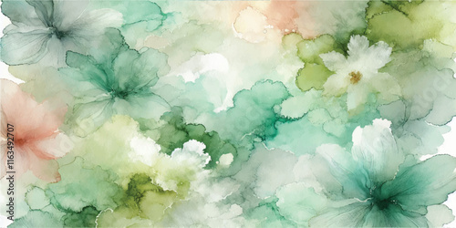 Soft Abstract Watercolor Background with Green and Peach Tones