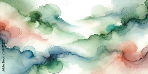 Soft Abstract Watercolor Background with Green and Peach Tones