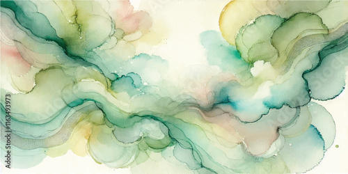 Soft Abstract Watercolor Background with Green and Peach Tones