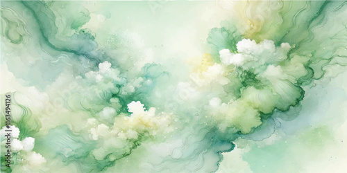 Soft Abstract Watercolor Background with Green and Peach Tones