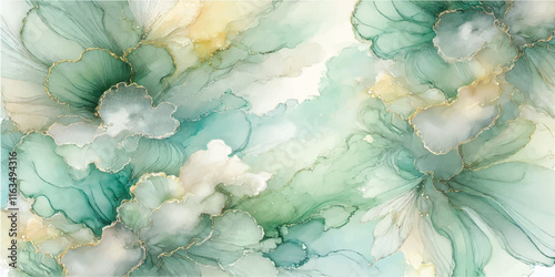 Soft Abstract Watercolor Background with Green and Peach Tones
