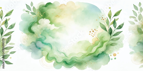 Soft Abstract Watercolor Background with Green and Peach Tones