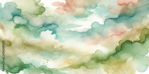 Soft Abstract Watercolor Background with Green and Peach Tones