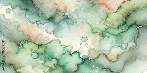 Soft Abstract Watercolor Background with Green and Peach Tones