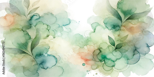 Soft Abstract Watercolor Background with Green and Peach Tones