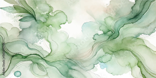 Soft Abstract Watercolor Background with Green and Peach Tones