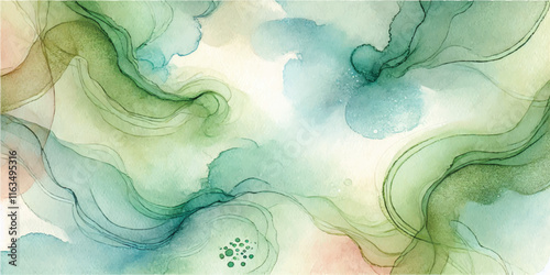 Soft Abstract Watercolor Background with Green and Peach Tones