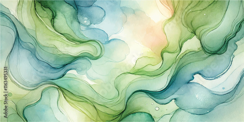 Soft Abstract Watercolor Background with Green and Peach Tones