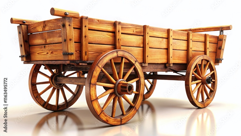 Fototapeta premium Antique Wooden Cart, Sunlight, Vivid Colors, Detailed