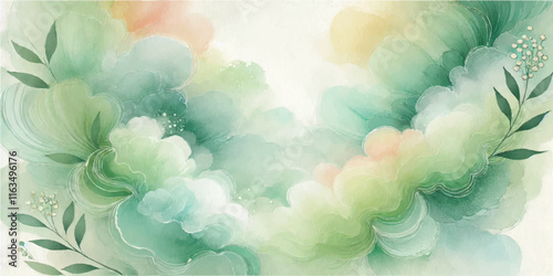 Soft Abstract Watercolor Background with Green and Peach Tones