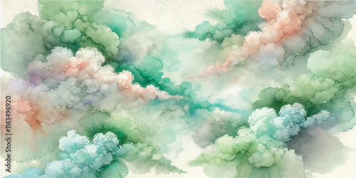 Soft Abstract Watercolor Background with Green and Peach Tones