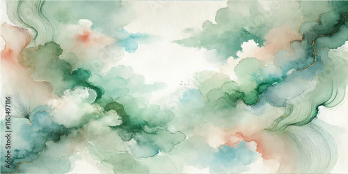 Soft Abstract Watercolor Background with Green and Peach Tones