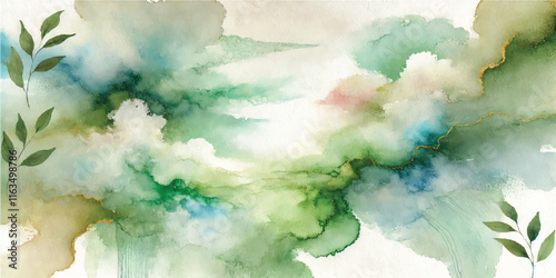 Soft Abstract Watercolor Background with Green and Peach Tones
